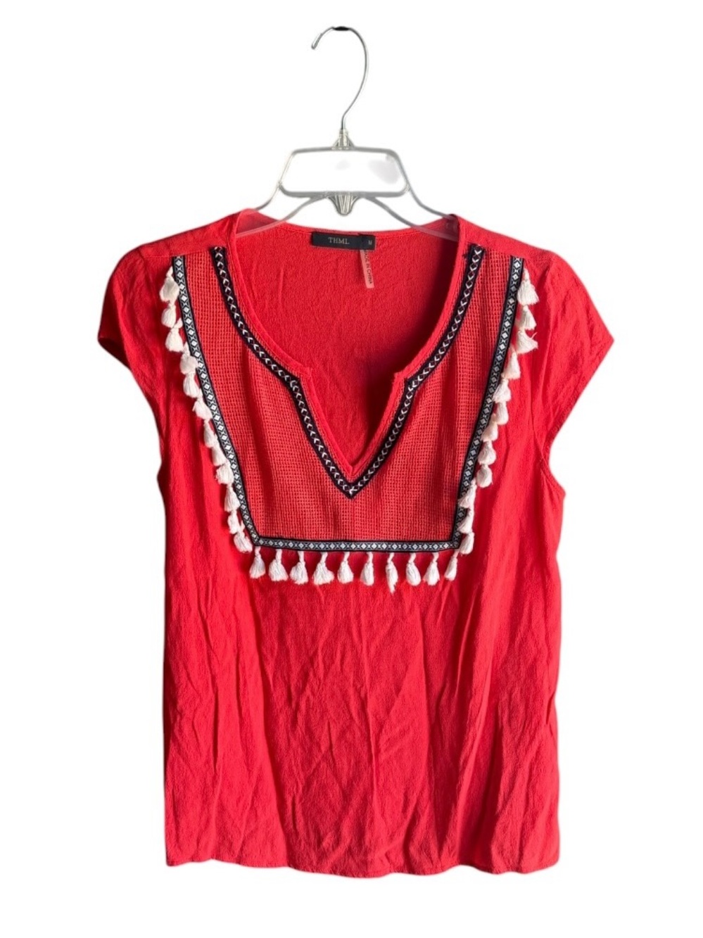 THML Size Medium Womens Top Orange  Embroidered Boho Blouse